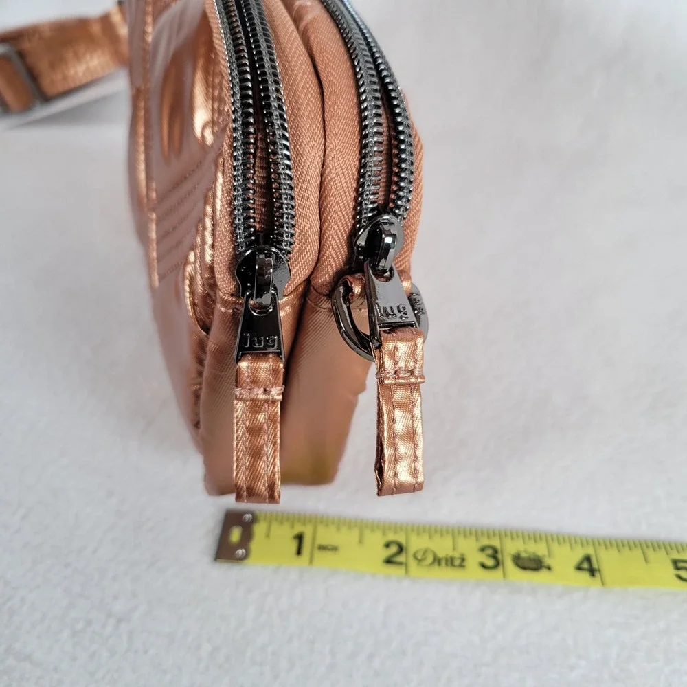 Lug Womens Coupe XL Metallic Quilted Convertible Travel Crossbody Bag Brown